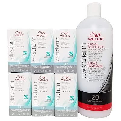 Wella Color Charm Bundle -6 pack of T18 with Color Charm 20 Volume Developer 32oz