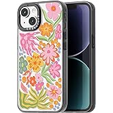 casevivid Compatible for iPhone 13 Case Cute Aesthetic - Durable Fashion Funny Phone Case - Girly Passion Flower Pattern Print Cover Design for Woman Girl 6.1 inches Black