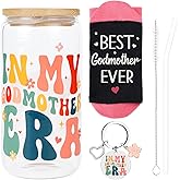INCOK Godmother Gifts Set for Women - 3 Pcs Godmom Proposal Gift from Godchild with 16oz Glass Cup Sock and Keychain, in My Godmother Era Gifts for Christmas Thanksgiving Mothers Day Birthday