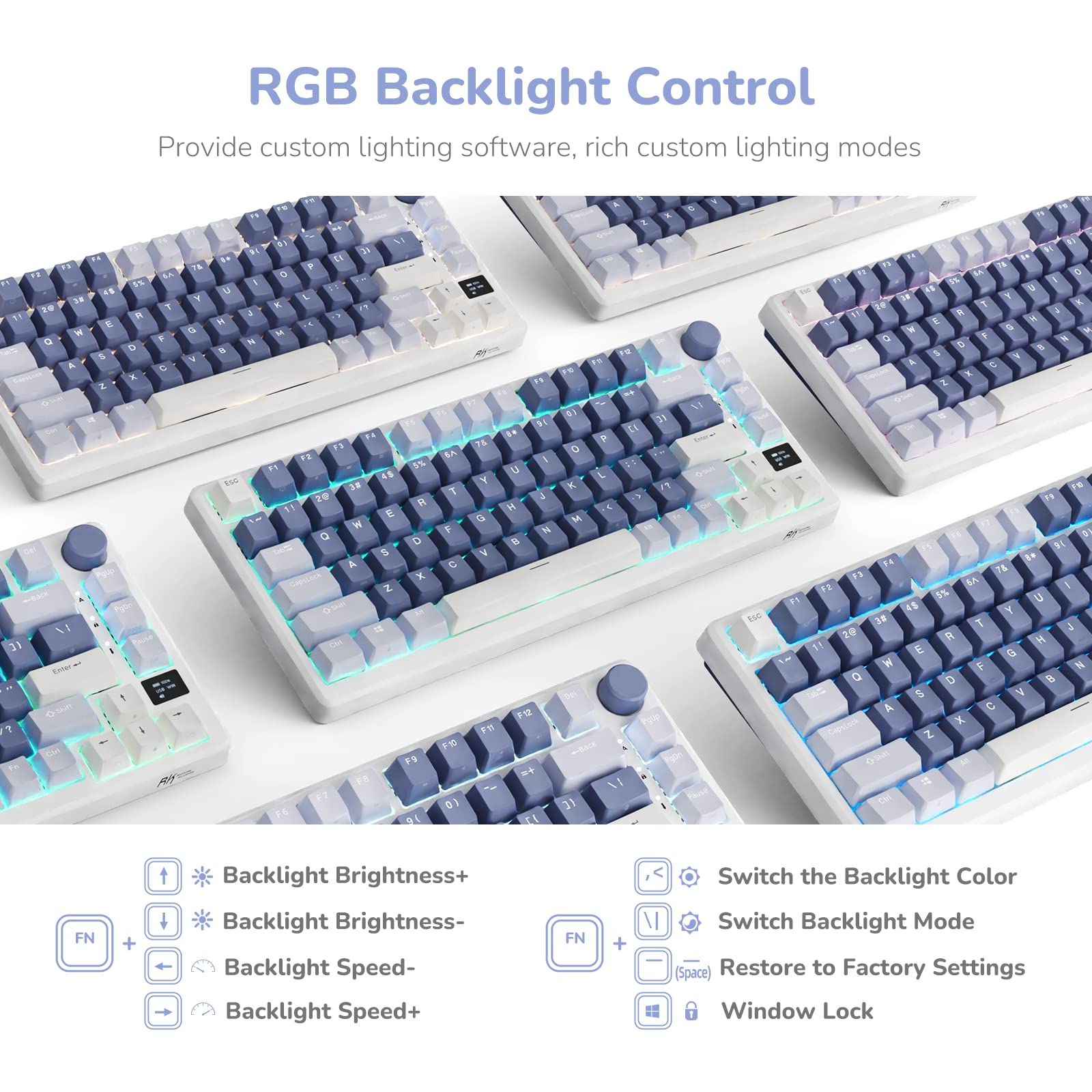 RK ROYAL KLUDGE M75 Mechanical Keyboard with OLED Smart Display and Volume Knob, 2.4G/USB-C/BT Gasket Mounted 75% Layout Wireless Gaming Keyboard with 81 Keys, RGB Backlit Hot-Swappable Brown Switch