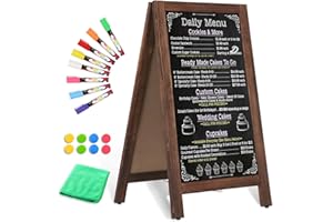 AMUSIGHT Wooden A-Frame Sign, Magnetic 40" x 20" Rustic Brown Chalk Board Sign Board, Double-Sided Sandwich Board Signs Outdo