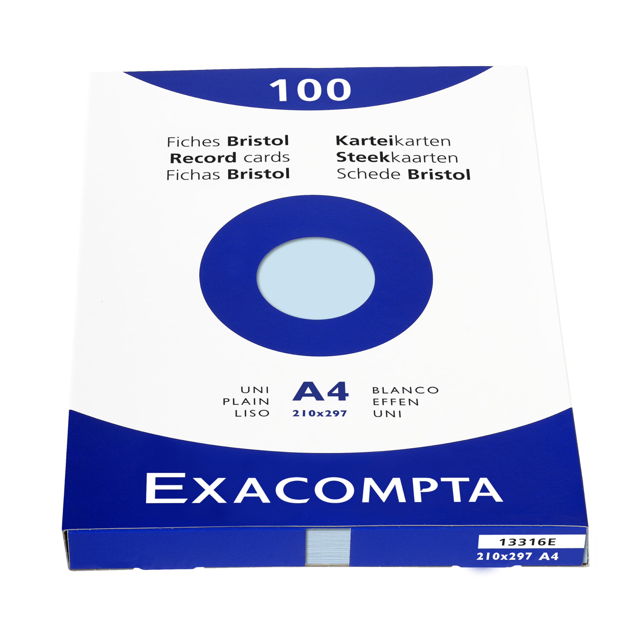 Exacompta - Ref 13316E - Bristol Plain Record Cards (Pack of 100) - A4 in Size, 205gsm Card, Compatible with Printers - Suitable for Exam Revision & Notes - Blue