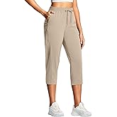 ISEEGZ 21" Hiking Capri Pants for Women Elastic Waist Cargo Capris with Pockets Lightweight Quick Dry for Outdoor Casual