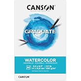 Canson Graduate Watercolor Paper Pad, 5.5x8.5 in | Foldover Pad, 20 Sheets (117lb/250g) Artist Paper for Adults and Students, for Painting, Gouache, Mixed Media, and Ink