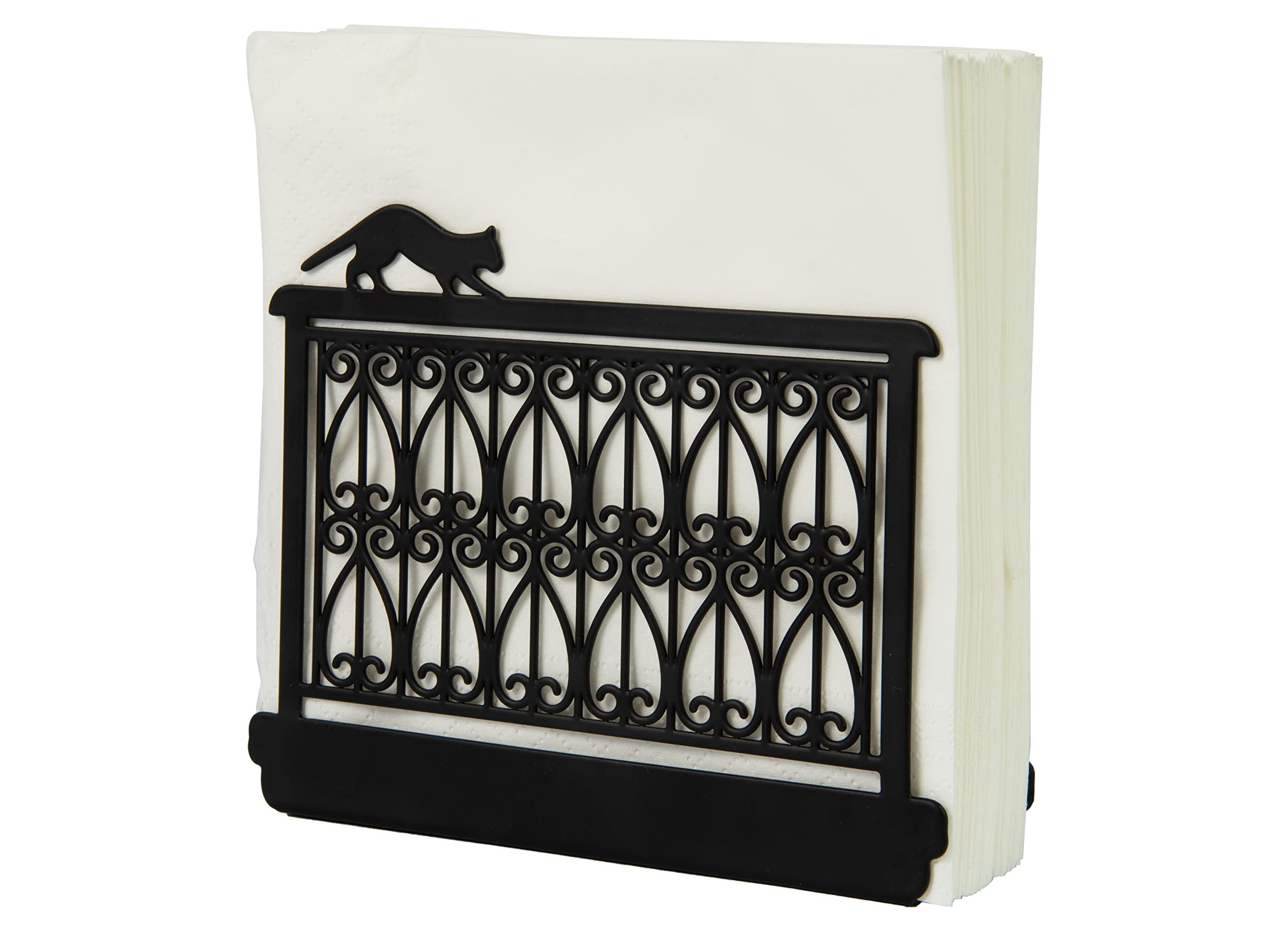 Fisura Metal Napkin Holder, Modern Cat Design, Black, 15x4x12 cm