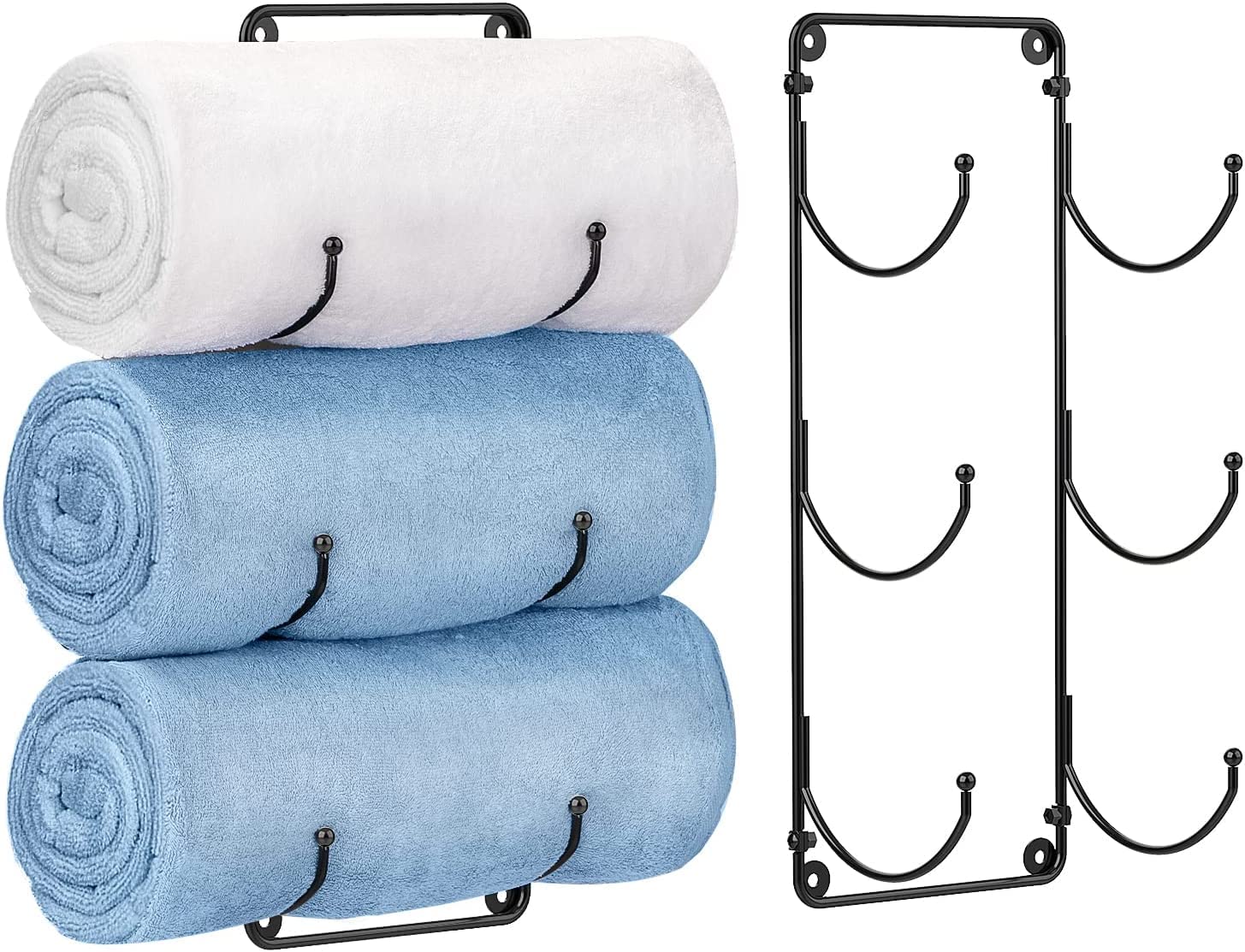 Towel Rack for Bathroom, Wall Mounted Towel Storage, Bath Hanging Towel Holder, Metal Wine Rack Towel Rail for Shower Towels Hand Towel, Set of 2 (Black)