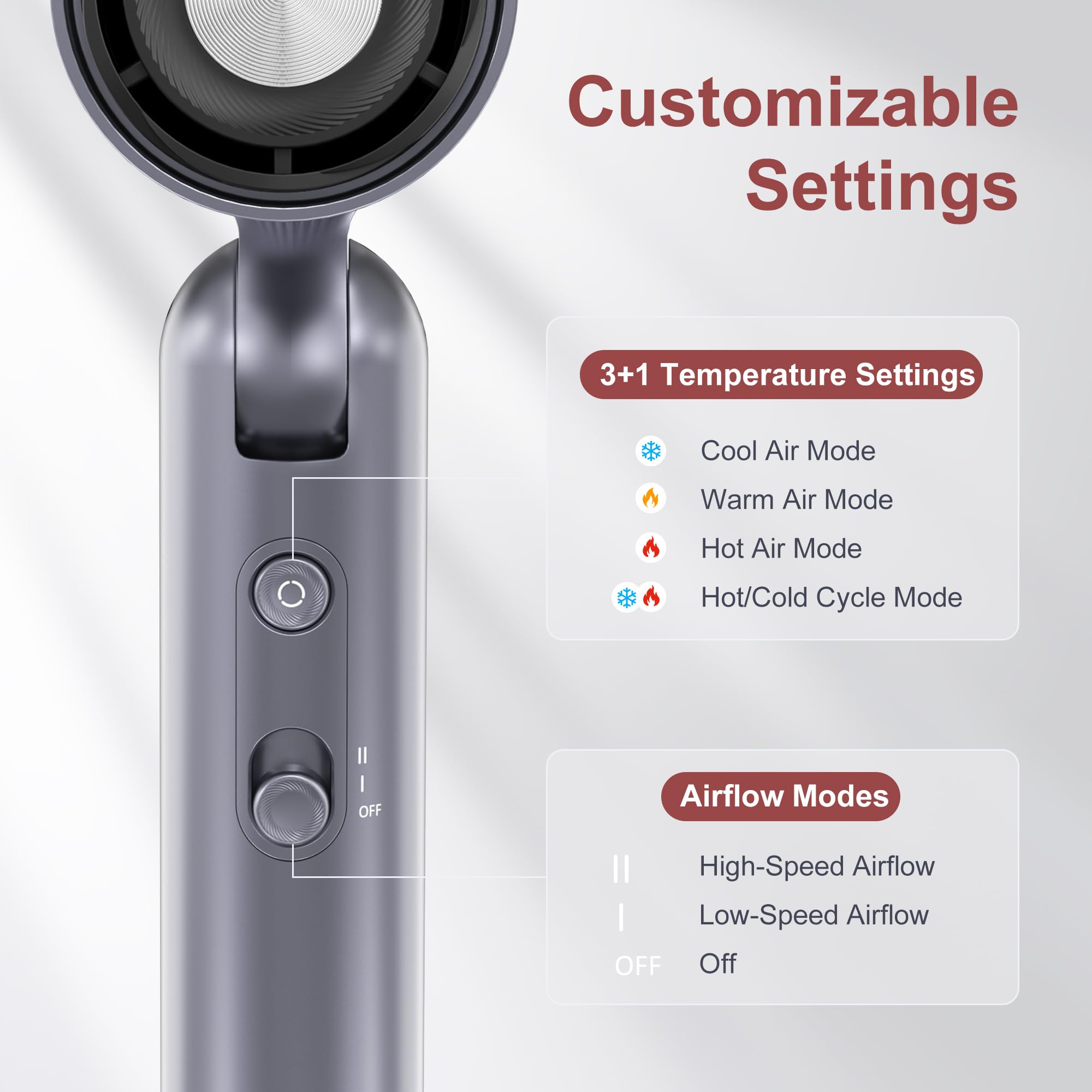 ALL4HA1R Professional Ionic Hair Dryer, 1300W High-Speed Blow Dryer Fast Drying Low Noise with 4 Heat Settings Lightweight Travel Hair Dryer with Concentrator Nozzle for Home Salon Women Men