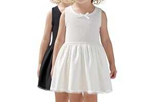 Toulite 2 Pcs Girls Slips for Under Dresses White and Black Full Slip for Kids Knee Length Cami Slip Lace Trim