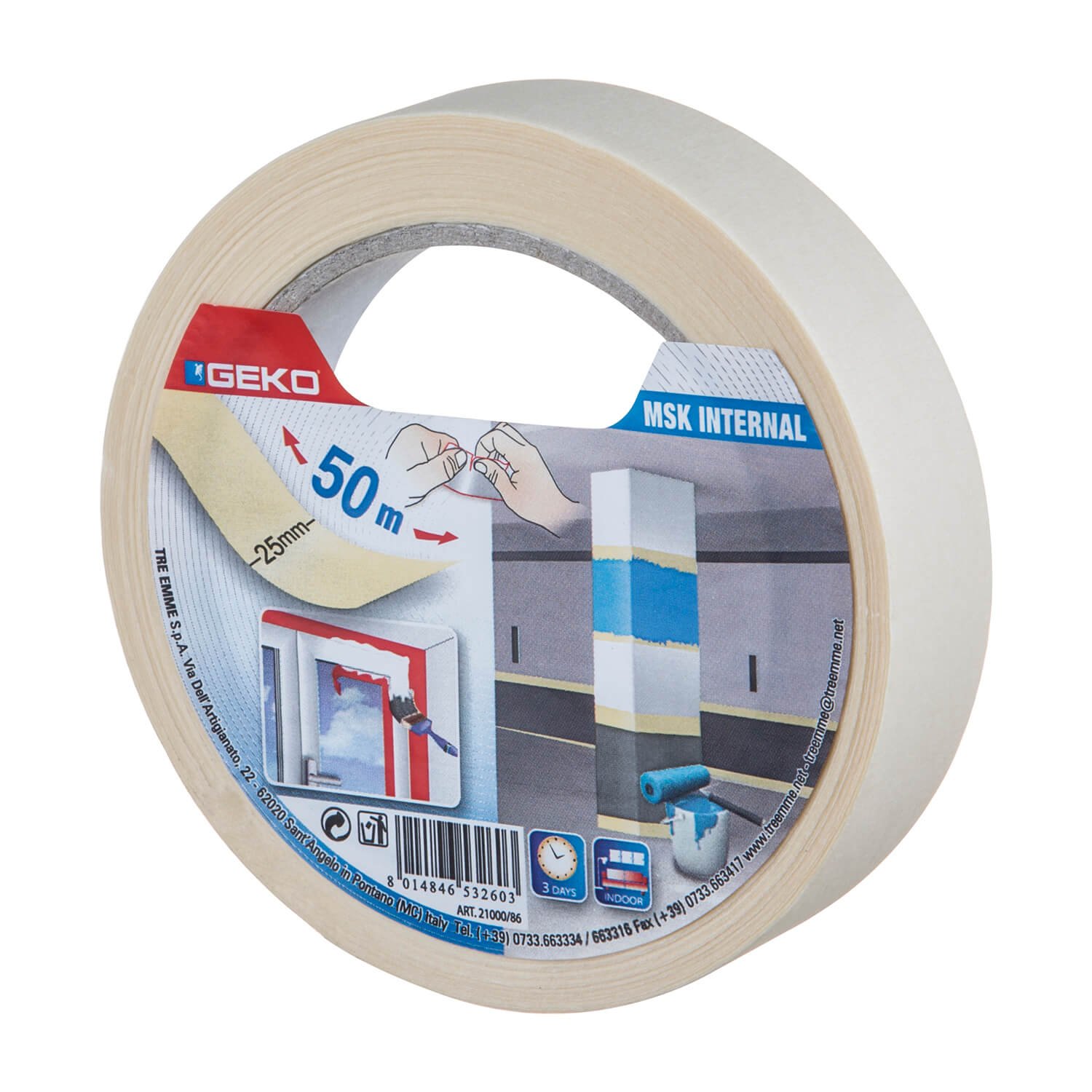 Geko Masking Tape Internal mm25 x 50M Shrink Wrapped With Front Label
