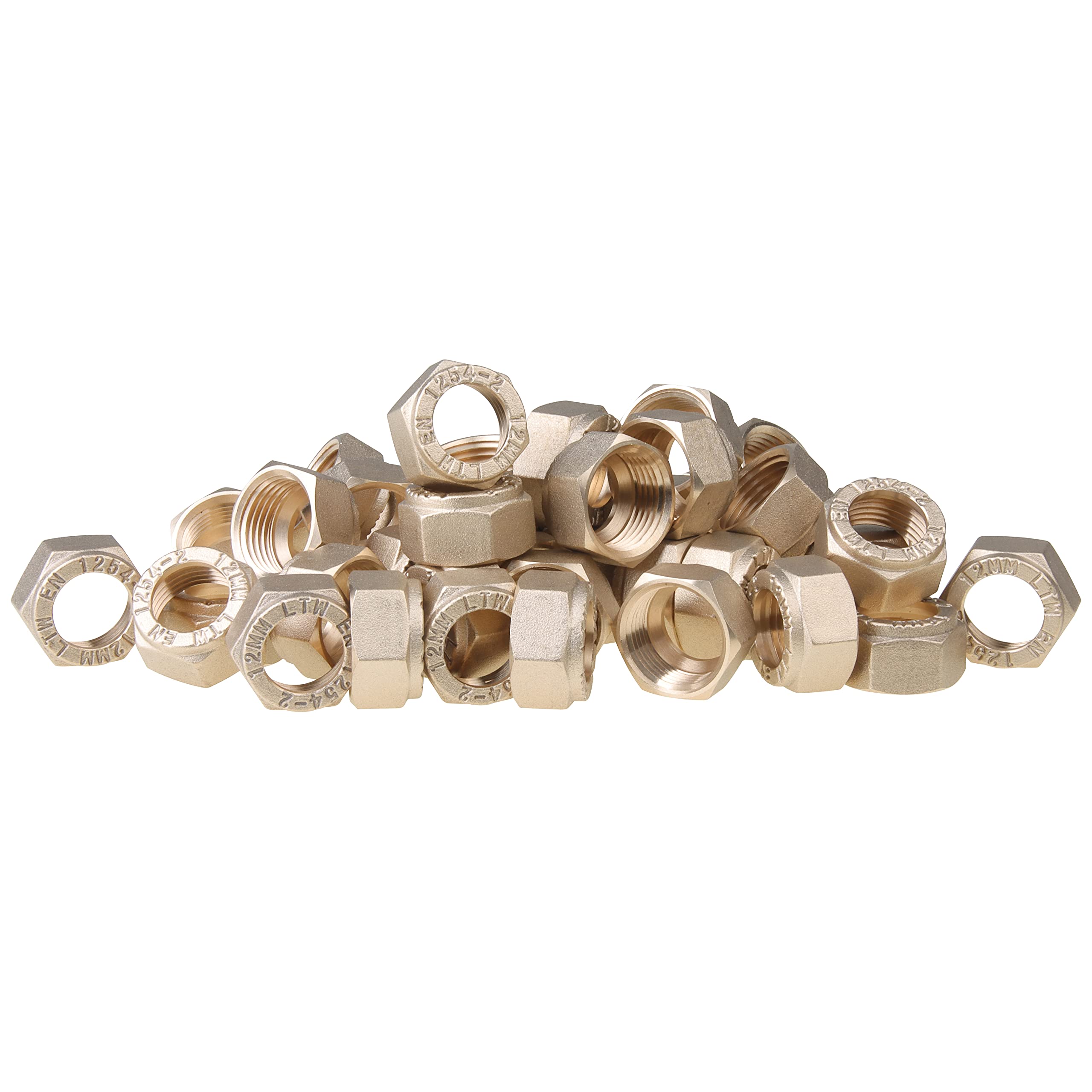 LTWFITTING 12MM OD Brass Compression Nut, Brass Compression Fitting (Pack of 50)