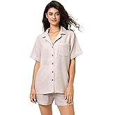 BESTOUCH Women's Pajama Sets 100% Pure Cotton Muslin Linen Feel Sleep Shorts Pjs 2 Piece Soft Sleepwear Lounge Set for Women