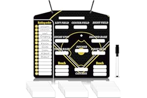 Geyee 34 Pcs Magnetic Baseball Lineup Board for Coach, Erases Easily Magnetic Dugout Board Softball Coaching Board with 30 Lineup Cards 2 Snap Hooks and Marker Pen