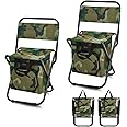 Jerify 2 Pcs Fishing Chair with Cooler Bag Multi-Function Foldable Compact Fishing Stool Hunting Chair Portable Backrest Stool with Folding Backpack for Finishing Camping Hunting Travel(Camo Color)
