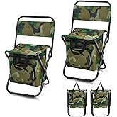 Jerify 2 Pcs Fishing Chair with Cooler Bag Multi-Function Foldable Compact Fishing Stool Hunting Chair Portable Backrest Stool with Folding Backpack for Finishing Camping Hunting Travel(Camo Color)