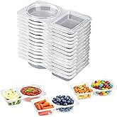 15pcs Reusable Snack Containers with Lids,2025 New 2 Compartment Plastic Containers for Pack Snacks,Leakproof Double Compartment Condiment Pack for Meal Prep, Portion Control,On-the-Go School Travel