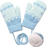 Bawnhaw Toddler Warm Knit Mittens for Kids Girls Boys Winter Gloves Thick Fleece-Feel-Lined with Neck String in Cold Weather