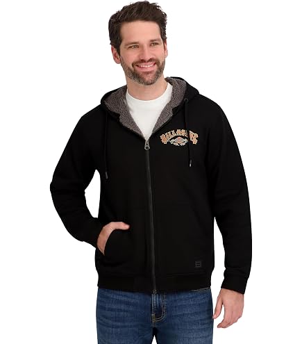 Billabong Mens Full Zip Mock Neck Sherpa Jacket, Black, S at