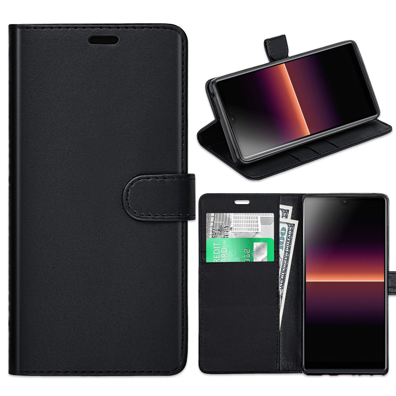 KP TECHNOLOGY Xperia L4 Case, Xperia L4 Leather Case, Xperia L4 Book Flip Leather Wallet Cover with Card Slots for Sony Xperia L4 [Compatible With Xperia L4 Screen Protector] (BLACK)