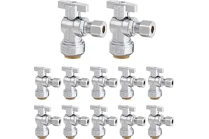 JUWO 12-Pack 1/2" x 3/8" OD Compression Angle Stop Valve, Sink Shut Off Valve for PEX, Copper, CPVC Pipe and Water Line, Quarter-Turn Push to Connect Brass Plumbing Fitting