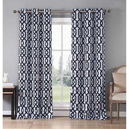 2pc 84 Navy Blue White Diamond Curtains Panel Pair Set Luxury