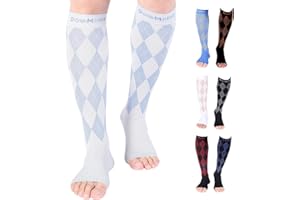 Doc Miller Open Toe Compression Socks Women 20-30mmhg - Argyle Design Toeless Compression Socks Women and Men