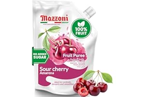 Cherry Puree, 100% Pure Sour Cherry Juice, Just Fruit, No Sugar Added, Real Fruit Mixer for Cocktails, Drinks, Smoothies - 2.2 lb. Convenient Pouch, Mazzoni, Made in Italy