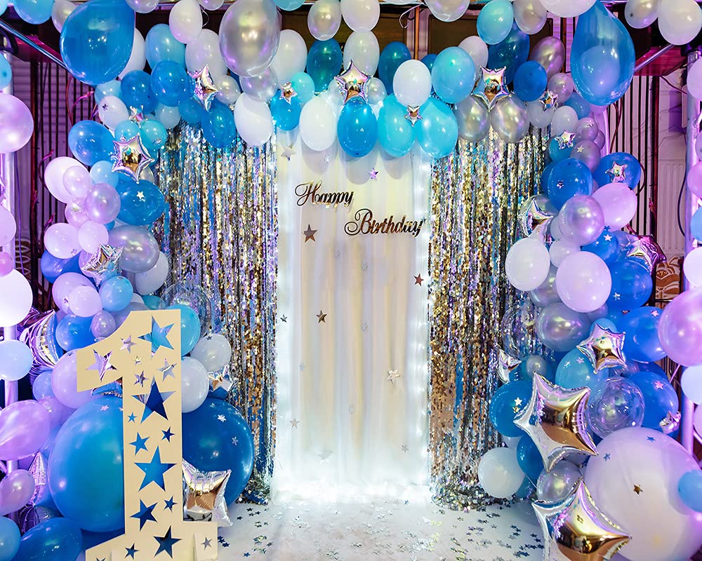 Haosphoto 7X5FT Boys Birthday Cake Smash Backdrop for Photography Girls 1st Birthday Backdrops Balloons Glitter Curtain Background for Newborn Baby Shower Kids Birthday Party Photo Studio Props HS214