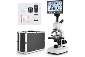 [Blood Version] Vabiooth Dual-View Compound Monocular Microscope 40X-2500X Magnification with 7" LCD Screen 5MP E-Eyepiece, A