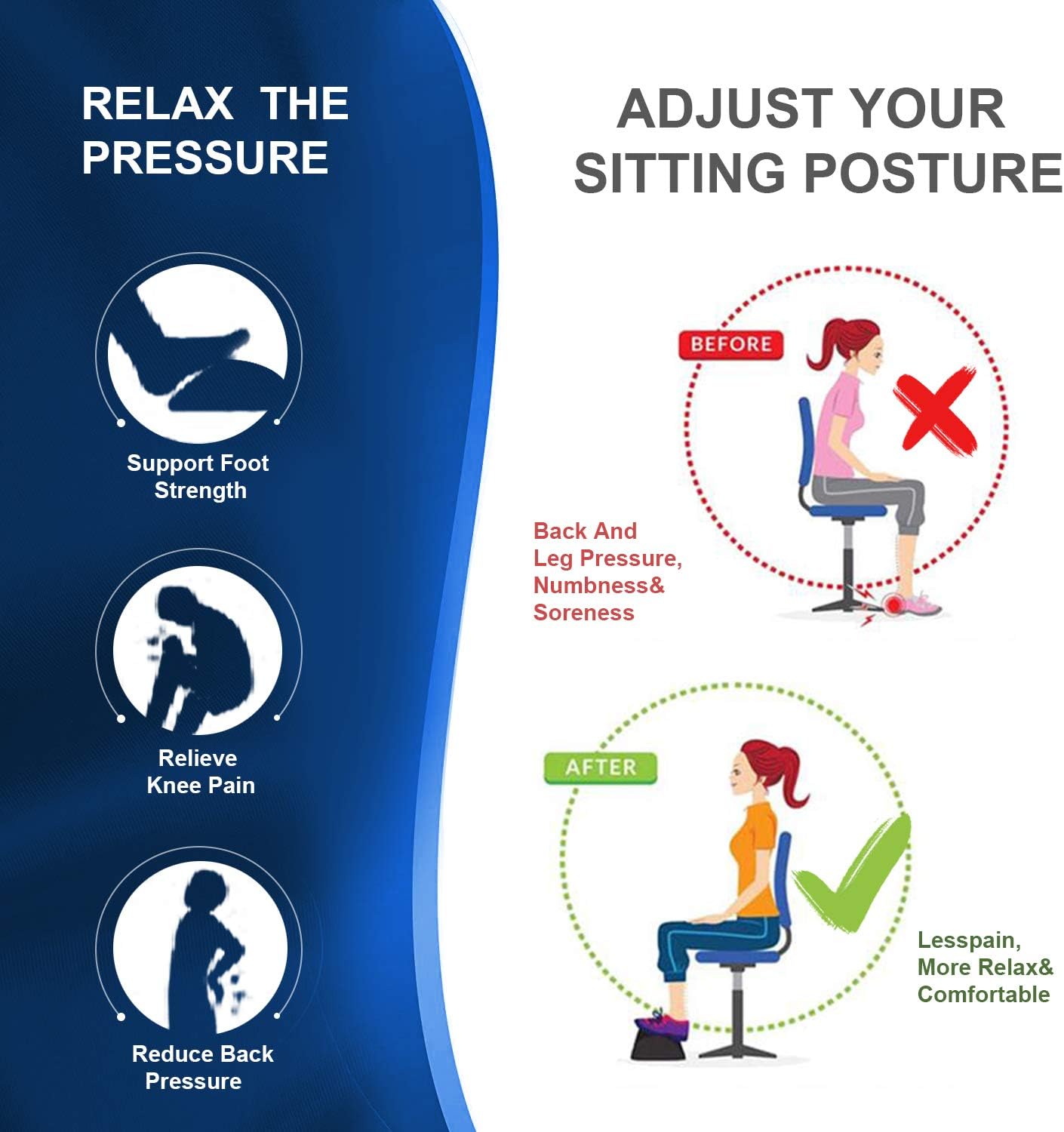 Ximoon Foot Rest for Under Desk at Work，Adjustable Foot Stool with Handle Non-Slip Bottom, Soft Yet Firm Ergonomic Design for Home Office Gaming Car to Relieve Lumbar, Back, Knee Pain : Office Products