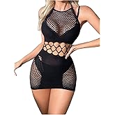 SweatyRocks Women's Fishnet Bodycon Lingerie Dress Hollow Out Sleeveless Mini Babydoll Lingerie
