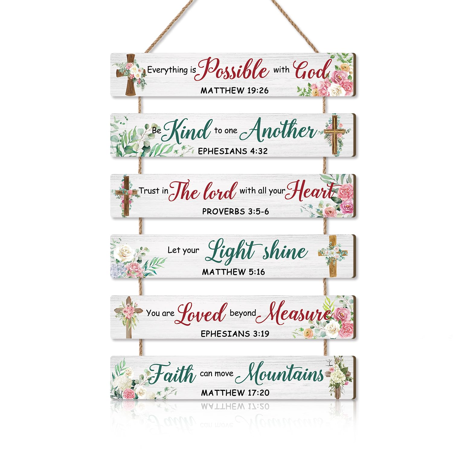 HPNIUB Christian Wall Art, Inspirational Bible Verse Wooden Hanging Plaque, Scripture Wood Sign for office, Meditation Motivational Floral Hanging Wooden Sign for Home Living Room Wall Decor