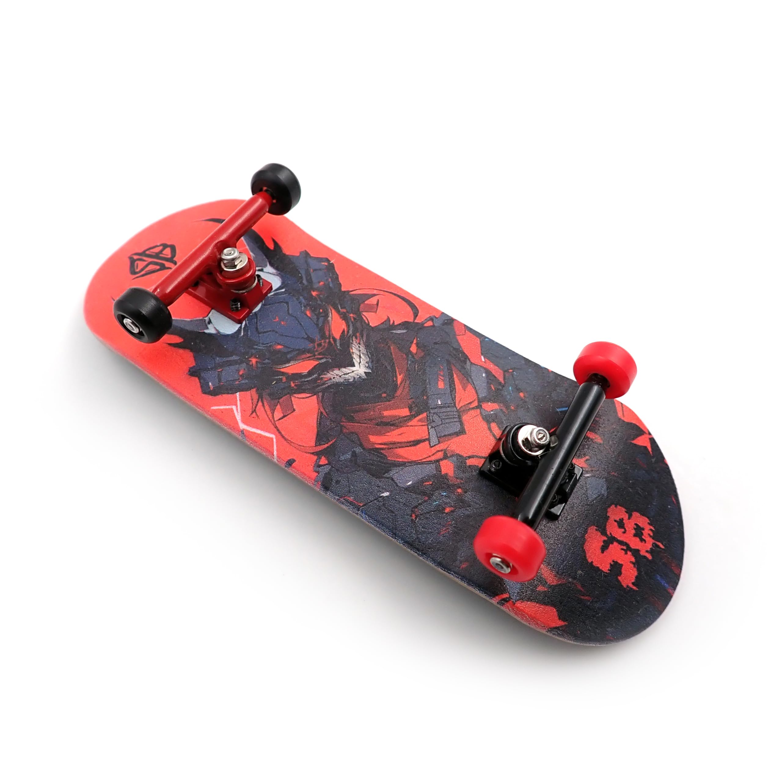 SPITBOARDS 36 x 96 mm Wood Fingerboard Complete Set-Up, Pre Assembled, 5-Layer Wood, Pro Trucks with Lock Nuts, CNC Bearing Wheels, Real Wear Graphics, Lasered Foam Grip Tape, Cyber Daemon