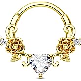 Jewseen Floral Heart Zircon Septum Clicker Surgical Steel Tragus Rook Helix Conch Cartilage Earring 16G Piercing Jewelry