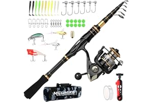 Telescopic Fishing Rod Reel Combo Collapsible Fishing Pole Spinning Reel Kit with Compact Tackle Bag, Fishing Gear Set Travel