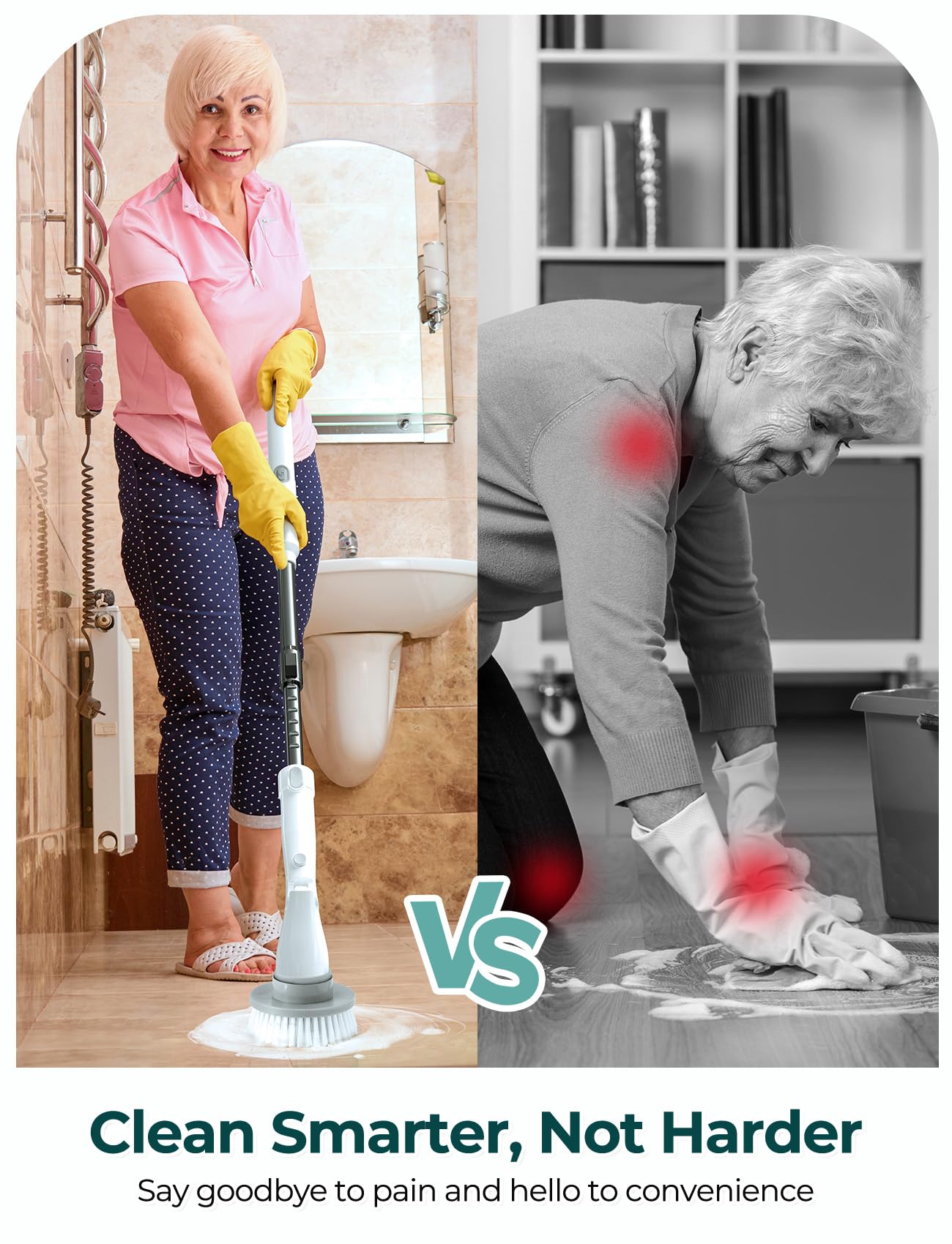 Sweepulire Electric Spin Scrubber for Cleaning, Shower Scrubber with Long Handle, 2 Spin Speeds, Bathroom Scrubber with 8 Replacement Heads, Bath Tub Cleaner Brush for Floor, Tub, Shower, Tile