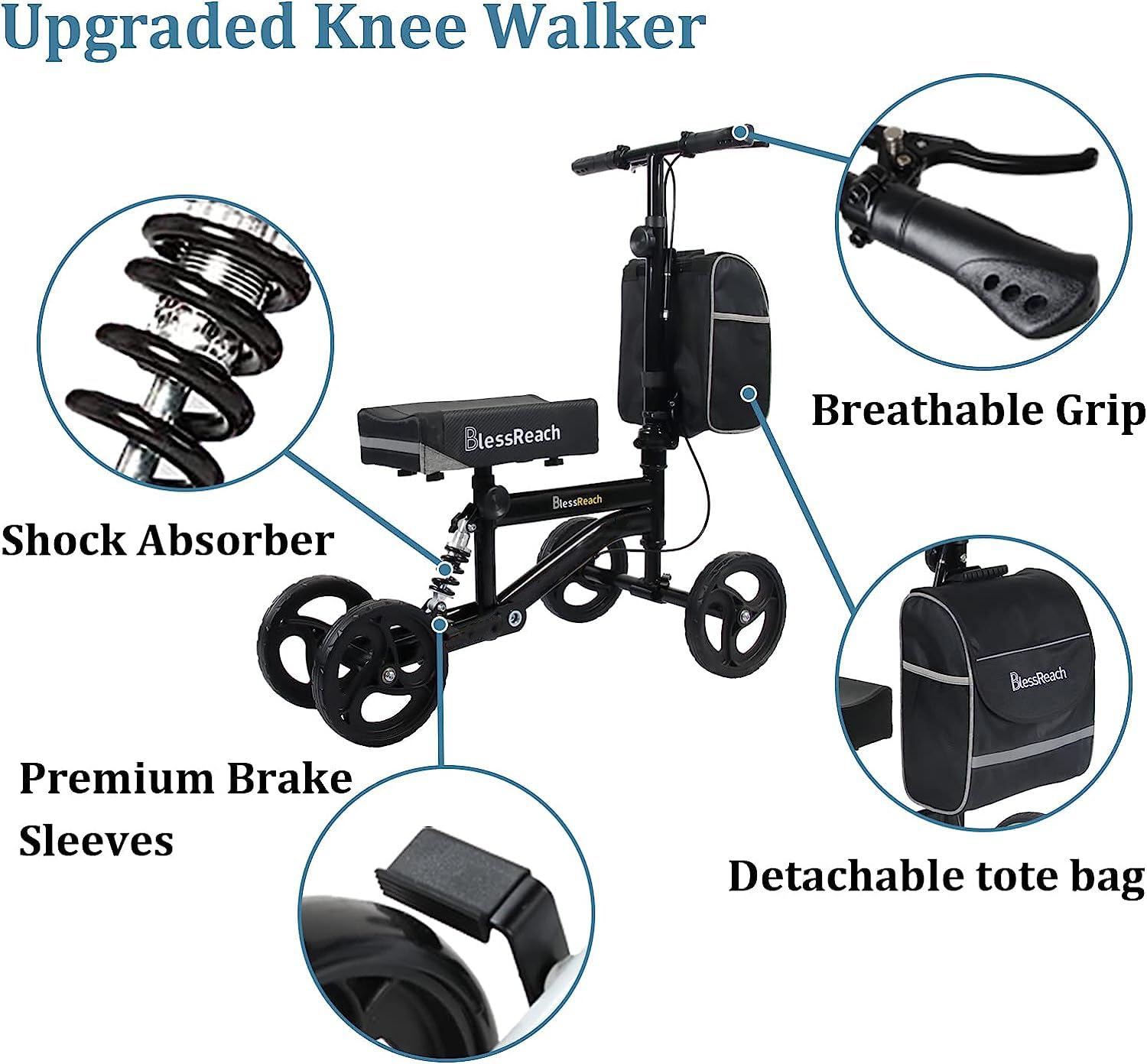Economy Knee Scooter, Steerable Knee Walker, Foldable Knee Scooters for Foot Injuries Adult Best Crutches Alternative Black