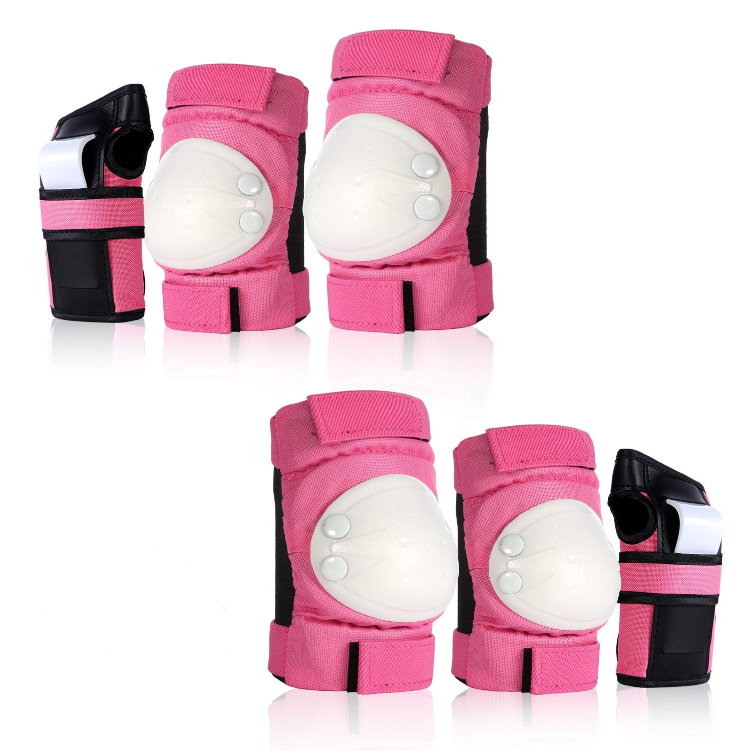 sphaiya Kid/Youth/Adult Knee Pads Elbow Pads Wrist Guards Protective Gear Set for Skateboard Bicycle BMX Snowboard Longboard Accessories Cycling 6 in 1 (S, Pink)