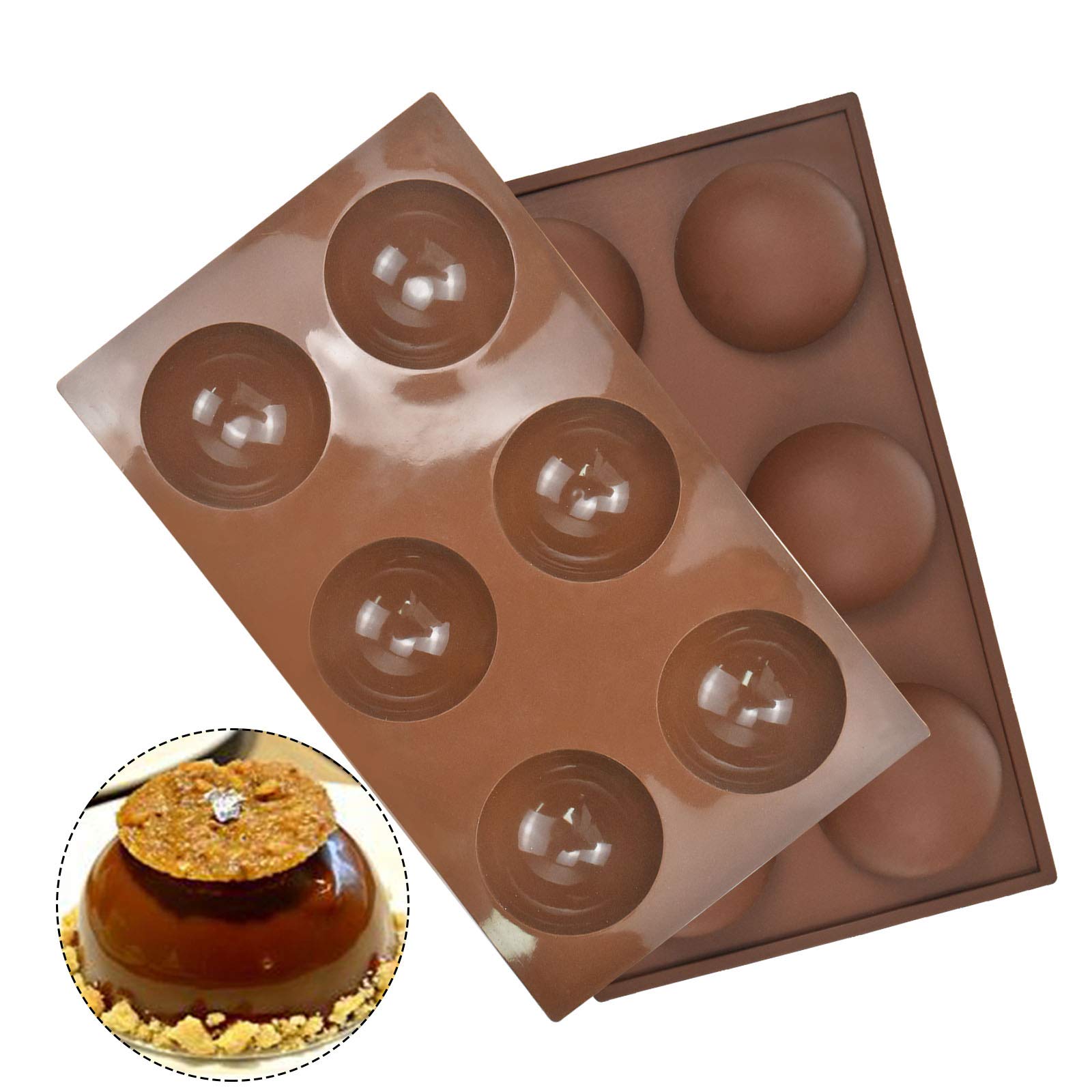 2 Pack Semi Sphere Mould, Chocolate Moulds, Large Hemisphere Dome Cake Silicone Mold, Half Sphere Tray for Cake Decoration Jelly Pudding Muffin Candy DIY Handmade Soap. 6 Holes Semicrcle,3.5cm (A)