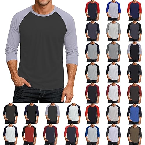 Classic Shirts for Men UK Mens Long Sleeve Shirt Contrast Colour Crewneck Shirts Regular Fit Casual Lightweight Basic Sporty pullover Round Neck Plain Raglan Tees Athleisure Lightly Fitted Undershirt