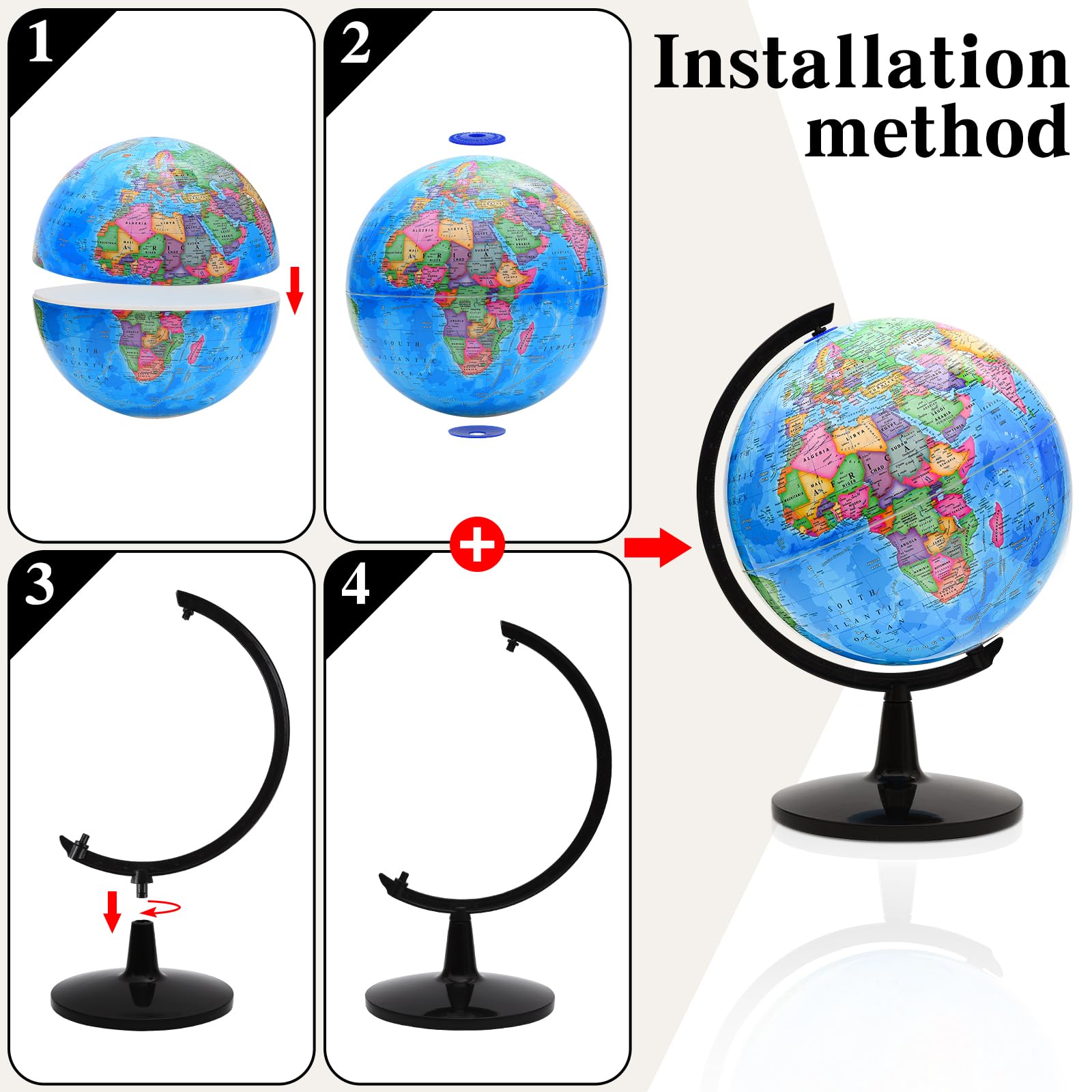 World Globe for Kids Learning, 12 inch Interactive Globe for Children with Stand, Self-Assembled Spinning World Globes for Adults, Decorative Kids Room, Students Desk, Classroom, Adults Office