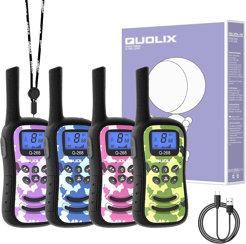 QUOLIX Rechargeable Walkie Talkies Kids 3KM Long Range 2 Way Radio VOX Torch