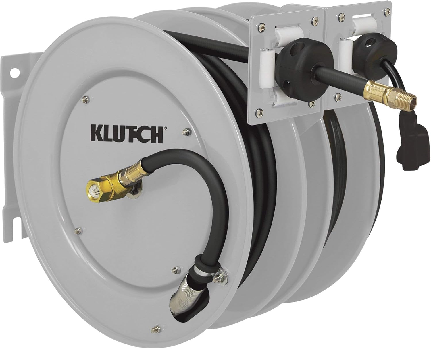 With 3/8in 300 PSI x 50ft Klutch Compact Auto Rewind Air Hose Reel