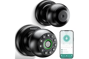 Evanshow Smart Door Knob Fingerprint Lock 4-in-1 Keyless Entry (Fingerprint/App/Code/Key) Biometric Door with Auto-Lock Easy Install for Home/Bedroom/Office