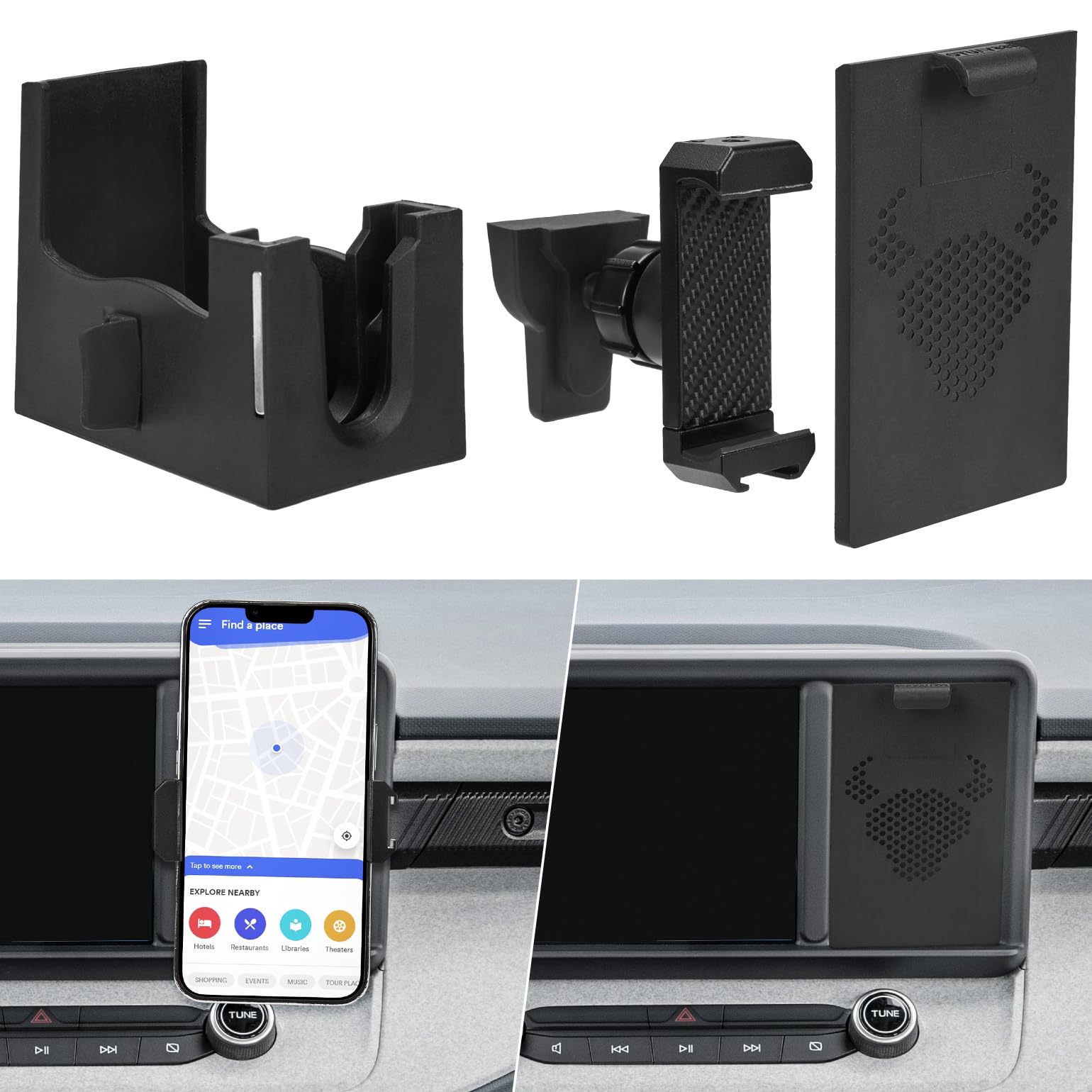 Photo 1 of JOYTUTUS Cubby Phone Mount Cubby Storage Compatible with Ford Maverick 2024 2023 2022 Truck Dash Cubby Insert Phone Holder & Storage Box Kit
