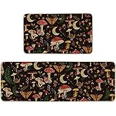Artoid Mode Black Mushrooms Butterfly Spring Kitchen Mats Set of 2, Home Decor Low-Profile Kitchen Rugs for Floor - 17x29 and 17x47 Inch