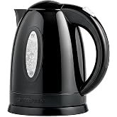 OVENTE 1.7L Electric Tea Kettle, 1100W BPA-Free Water Boiler, Black KP72B | Fast Boiling, Auto Shut-Off, Boil-Dry Protection, 360&deg; Swivel Base, Cordless Serving, Clear-View Window and Removable Filter