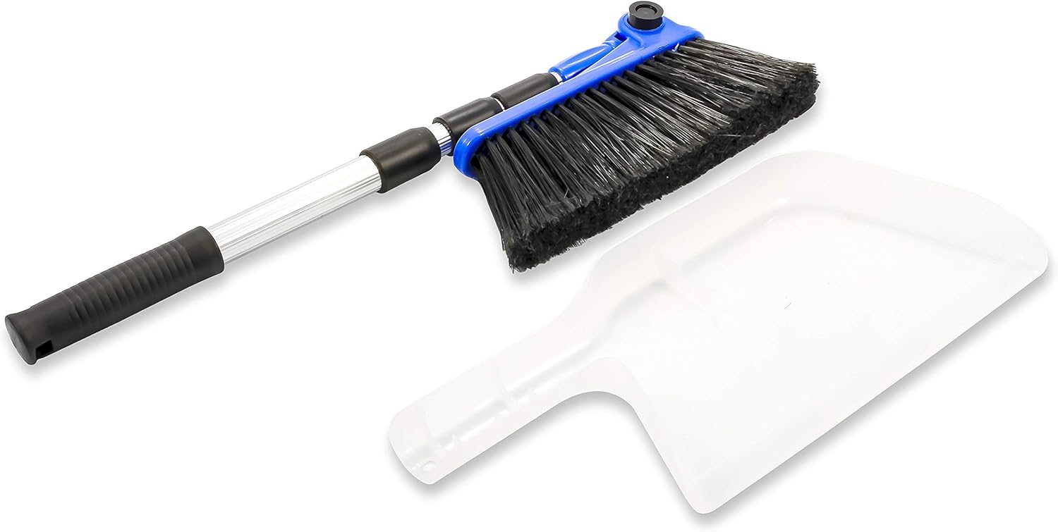 Camco Adjustable Broom and Dustpan, Gets In Small Spaces and Corners, Telescoping Broom Handle Adjusts From 24 Inches to 52 Inches, Ideal for RV, Marine, And Home Use (43623): Automotive