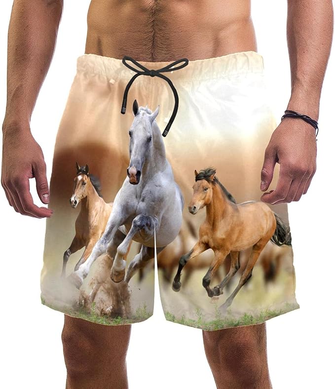 Vockgeng BathingSuit Horse Running White Design Beach Shorts Above