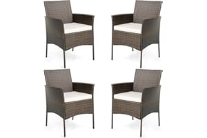 HAPPYGRILL Wicker Patio Dining Chairs Set of 4, Outdoor Rattan Chairs with Soft Cushions, All-Weather Dining Armchair for Gar