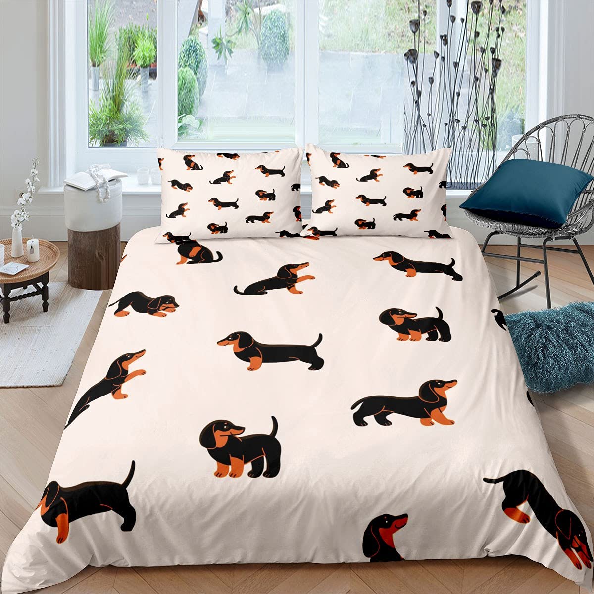 Kids Dog Bedding Set Sausage Dog Bedding Duvet Cover Set For Boys Girls Teens Cute Funny Animal Bedding & Linen Kawaii Puppy Bedding & Linen Quilt Cover 3Pcs King